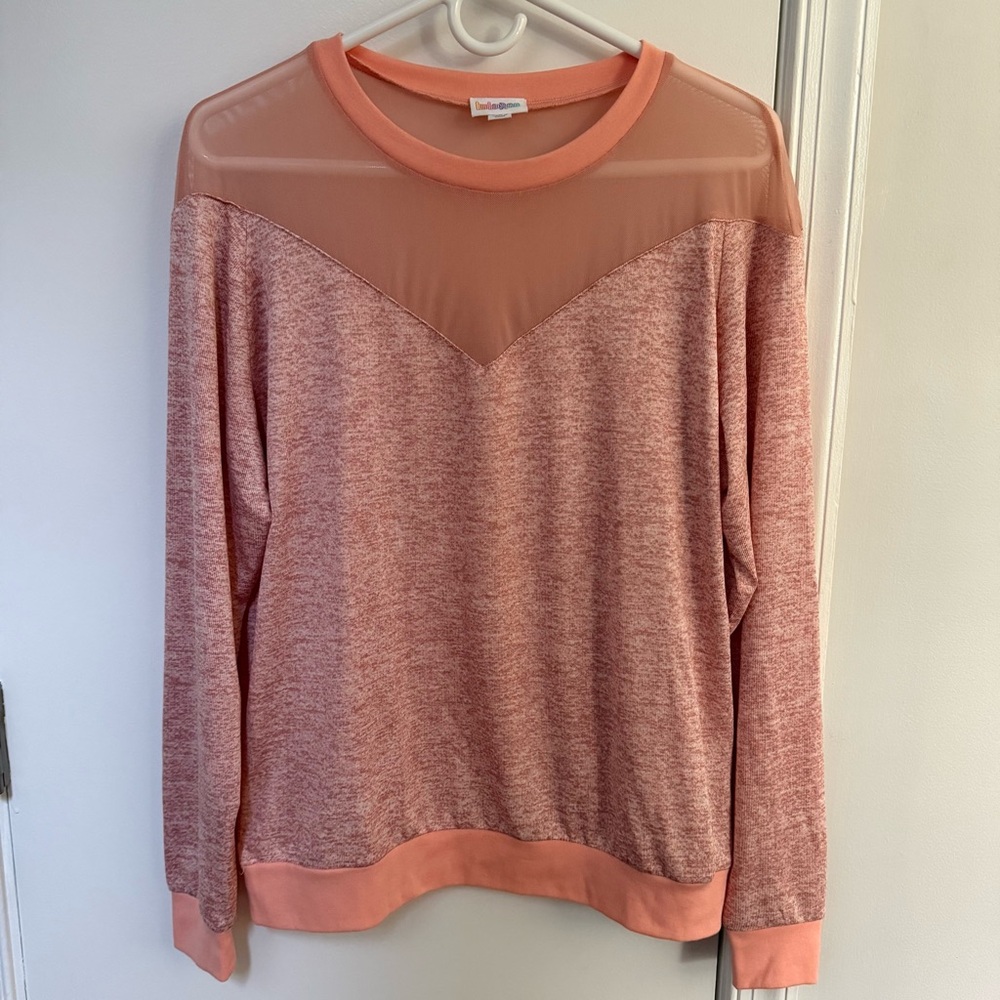 LuLaRoe Coral Pink Mesh Top Crewneck Sweater